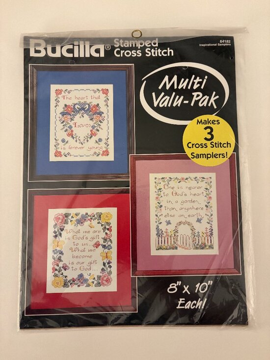 Bucilla Stamped Cross Stitch 8"x10" Sampler of Three Designs Inspirational 64182 - Picture 1 of 2